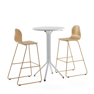 Meubelset VARIOUS + GANDER, 1 tafel en 2 mosterdgele stoelen