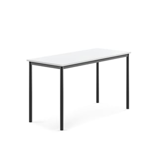 Bord SONITUS, 1400x600x760 mm, stativ antracitgrå, ljuddämpande högtryckslaminat, vit