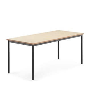 Bord SONITUS, 1800x800x720 mm, stativ antracitgrå, ljuddämpande linoleum, beige