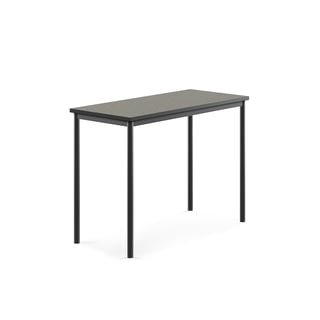 Bord SONITUS, L1200 B600 H900 mm, stativ antrasitt, lydempende linoleum, mørk grå
