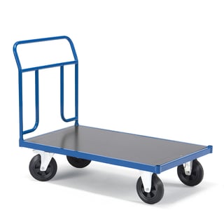 Platformwagen TRANSFER, 1 stalen uiteinde, 1200 x 800 mm, massief rubber, geremd