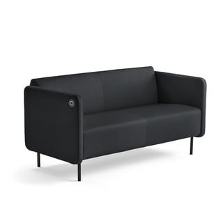 Sofa CLEAR, 2,5-seter med USB-port, kunstskinn, antrasitt