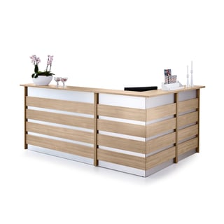 Complete reception desk system INVITE, L-shaped, left-hand, oak