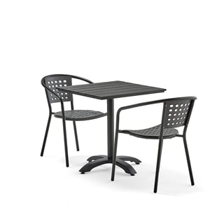 Outdoorpaket PIAZZA + CAPRI, 1 Tisch + 2 Stühle, grau