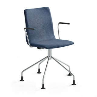 Conference chair OTTAWA, spider legs + armrests, blue fabric, grey