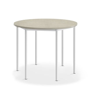 Bord SONITUS, Ø1200x900 mm, stativ vit, ljuddämpande linoleum, grå