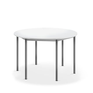 Desk BORÅS, round, Ø1200x720 mm, white laminate, alu grey