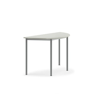 Bord SONITUS, halvrund, 1200x600x760 mm, stativ silver, ljuddämpande högtryckslaminat, grå
