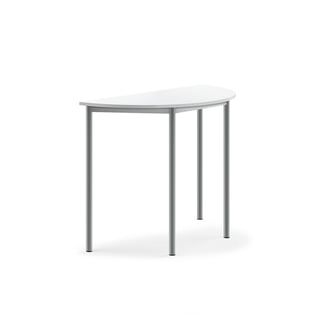 Desk SONITUS, semi-circular, 1200x600x900 mm, white high pressure laminate, alu grey