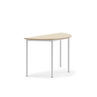 Bord BORÅS halvrund, 1200x600x760 mm, stativ vit, högtryckslaminat, björk