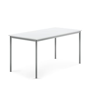 Desk SONITUS, 1600x800x760 mm, white high pressure laminate, alu grey