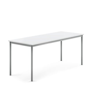 Desk SONITUS, 1800x700x720 mm, white high pressure laminate, alu grey