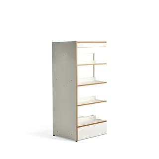 Bibliotekshylla STORY, påbyggnadssektion, dubbelsidig, 1600x723x585 mm, 4 hyllor, vit
