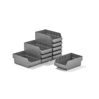 Component bins REACH, 400x240x150 mm, 10-pack, grey