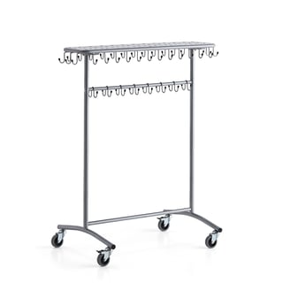 Mobile coat rack NELLY, 46 hooks, silver