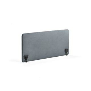 Desk screen ZONE, black brackets, 1400x650x36 mm, fabric Rivet, blue grey
