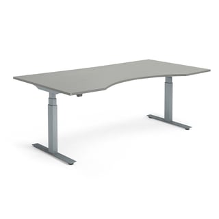 Standing desk MODULUS, wave, 2000x1000 mm, silver frame, light grey