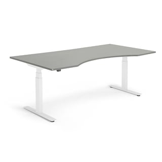 Standing desk MODULUS, wave, 2000x1000 mm, white frame, light grey