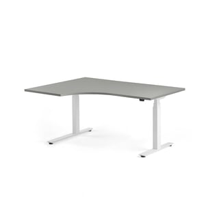 Hæve sænkebord MODULUS, ergonomisk, 1600x1200 mm, hvidt stel, lysegrå