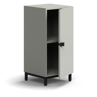 Cabinet QBUS, 1 shelf, leg frame, handle, 868x400x420 mm, black, light grey