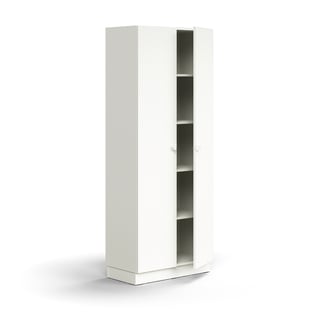 Cabinet QBUS, 4 shelves, base frame, handles, 2020x800x420 mm, white