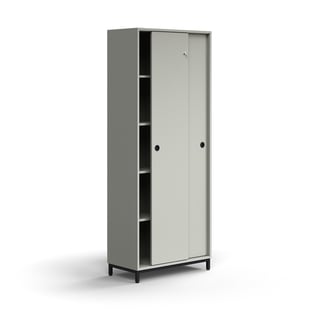 Lockable sliding door cabinet QBUS, 4 shelves, leg frame, handles, 2020x800x400 mm, black, light gre