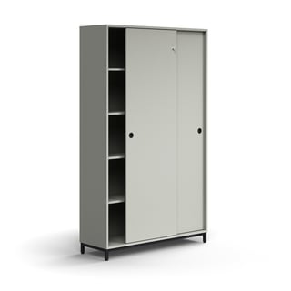 Lockable sliding door cabinet QBUS, 4 shelves, leg frame, handles, 2020x1200x400 mm, black, light gr