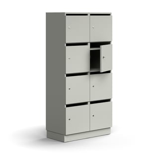 Post and personal storage locker QBUS, 8 comps, base frame, 1636x800x420 mm, light grey