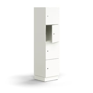 Lockable personal storage QBUS, 4 comps, base frame, 1636x400x420 mm, white