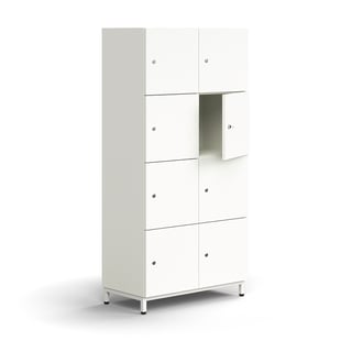 Lockable personal storage QBUS, 8 comps, leg frame, 1636x800x420 mm, white