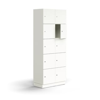 Lockable personal storage QBUS, 10 comps, base frame, 2020x800x420 mm, white