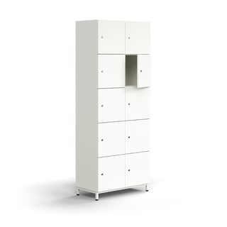 Lockable personal storage QBUS, 10 comps, leg frame, 2020x800x420 mm, white