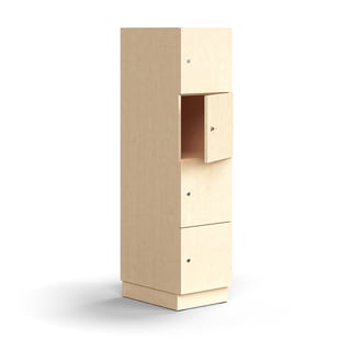 Compartment locker QBUS, 4 comps, base frame, 1636x400x570 mm, birch