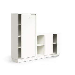 Storage unit QBUS, lockable cabinet + 2 open comps + cupboard, base frame, handles, 1636x2000x420 mm