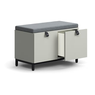 Drawer storage bench QBUS, leg frame, handle, 534x800x420 mm, black, light grey, grey cushion