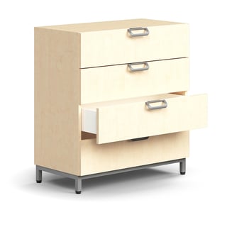 Drawer unit QBUS, leg frame, open handles, 868x800x400 mm, silver, birch