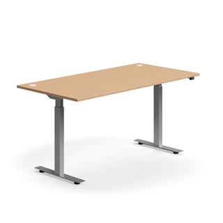 Standing desk FLEXUS, straight, 1600x800 mm, silver frame, beech