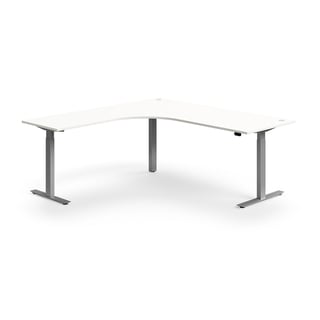 Standing desk FLEXUS, L-shaped, 2000x2000 mm, silver frame, white