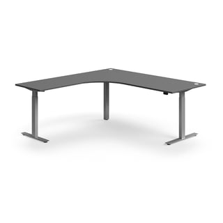 Výškově nastavitelný stůl FLEXUS, rohový, 2000x2000 mm, stříbrná podnož, šedá
