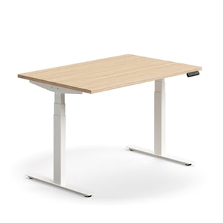 Höhenverstellbarer Schreibtisch QBUS, gerade, 1200x800 mm, Gestell weiß, Eiche