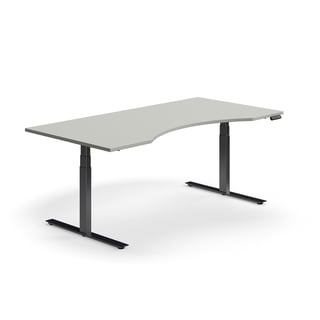 Zit-sta bureau QBUS, inham, 2000 x 1000 mm, zwart frame, lichtgrijs