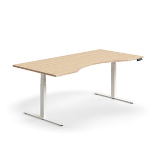 Reguliuojamo aukščio stalas QBUS, su išlenkimu, 2000x1000 mm, baltos kojos, ąžuolas