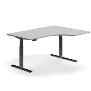 Standing desk QBUS, dual motor, ergonomic, 1600x1200 mm, black frame, light grey