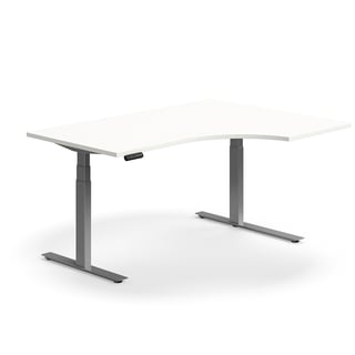 Hæve sænkebord QBUS, ergonomisk, 1600x1200 mm, sølv stel, hvid