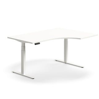 Schreibtisch QBUS höhenverstellbar, ergonomisch, 1600x1200 mm, Gestell weiß, weiß