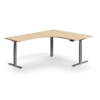 Standing desk QBUS, dual motor, L-shaped, 1600x2000 mm, silver frame, oak