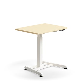 Zit-sta bureau QBUS, enkele staander, 800 x 600 mm, wit frame, berken