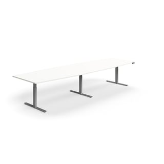 Standing meeting table QBUS, boat shaped, 4000x1200 mm, silver frame, white