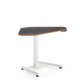 Zit-sta hoekbureau NOVUS, 1200 x 750 mm, wit frame, zwart bureaublad