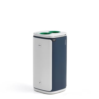 Waste bin NORTON, glass, 60 L, grey/blue, green lid